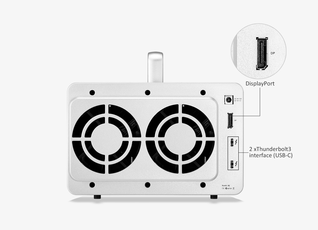 Ở khía cạnh cổng kết nối, TerraMaster D5 Thunderbolt 3 DAS được trang bị tới 2 cổng Thunderbolt 3